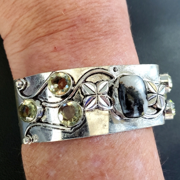 New Zebra Jasper and Citrine 925 Silver Cuff Bracelet. - Picture 7 of 12